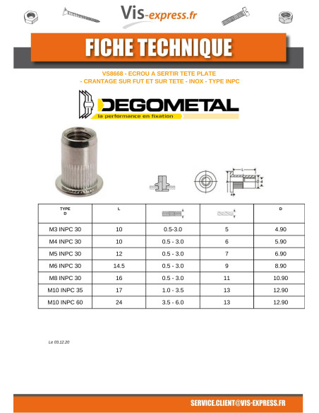 1 x Mutteri Kiristettävä Litteä pää Uritettu M4X10 INPC 30 Ruostumaton teräs