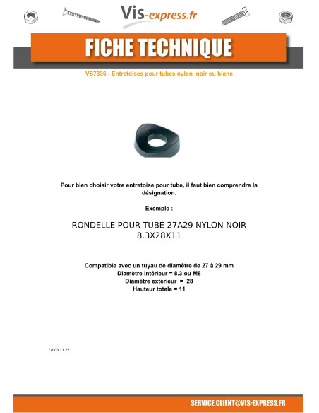 1 x Aluslevy 8,3 x 28 x 11 Kohteelle Putki 27 to 29 svart nylon