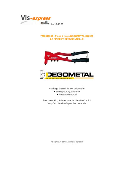 1 x DEGOMETAL GO niittipihdit 960