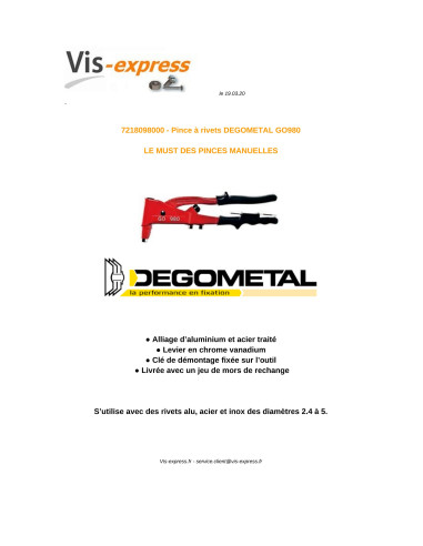 1 x DEGOMETAL GO niittipihdit 980