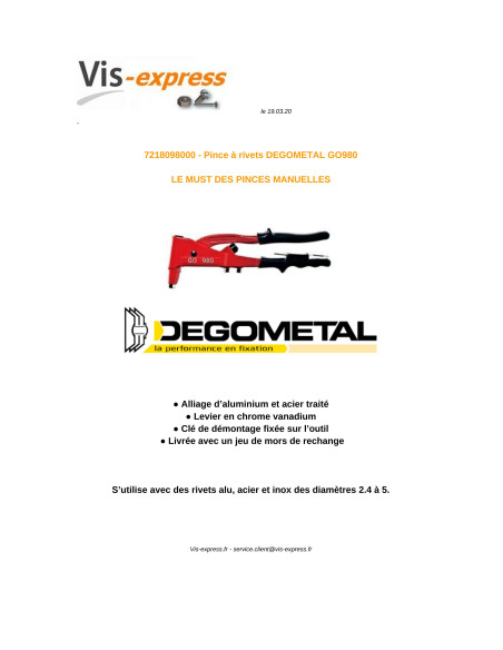 1 x DEGOMETAL GO niittipihdit 980