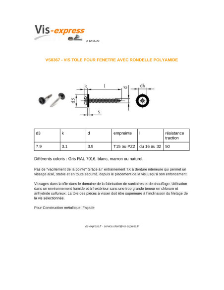 1 x Levyruuvi Lieriöpää TORX T15 + Aluslevy Nailon 3,9 x 16 Ruostumaton teräs A2 Ruskea