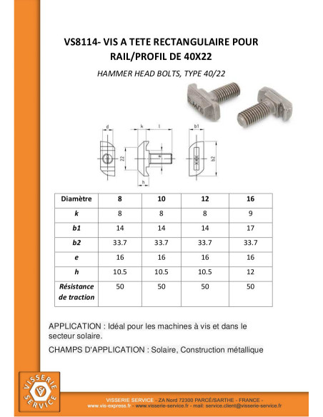 1 x Metalliruuvit Suorakulmainen pää 14 x 33,7 x 10,5 M10X50 T40/22 Ruostumaton teräs A4