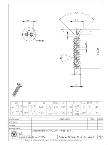 1 x PVC-ruuvi uppokantainen Pozi PZ10 4X12...