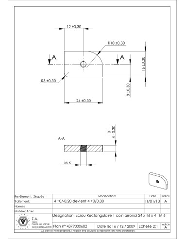 1 x Mutteri RECT 24x16x4 M6 1 NURKA PYÖRISTETTY...