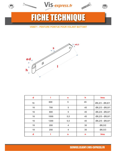1 x Terävä hihnasarana kääntöluukuille 18x500 Dikromattu