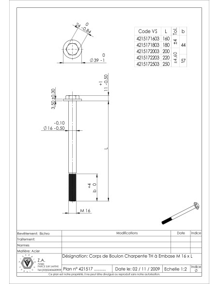 1 x "Pultin runko Rakennuspuutavara Kuusiopää TH Laippakanta M16X225 Dikromattu