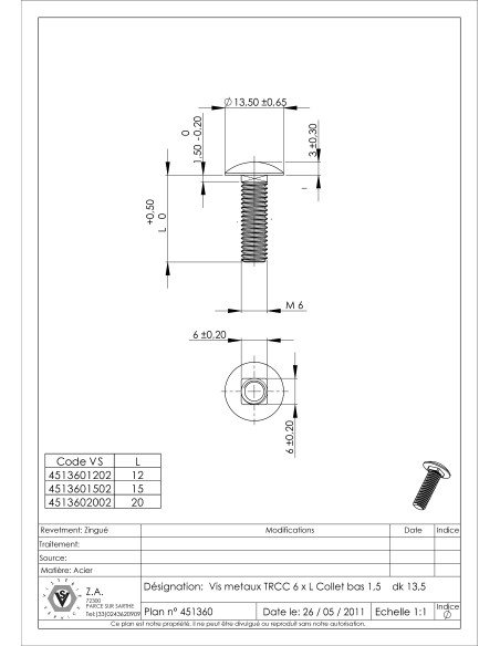 1 x Pyöreä neliöpää laipalla M6X30 Alalaippa 1.5 Pään halkaisija: 13.5 Sinkitty teräs