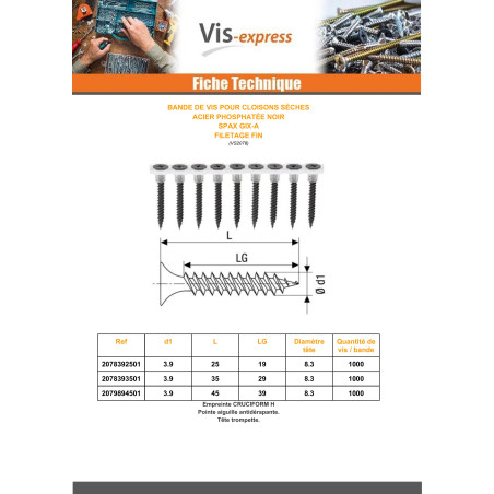 1 x Ylioppilaskunta 50 PVC-ruuvi Spax GIX-A 3,9x35 Teräsfosfaatti