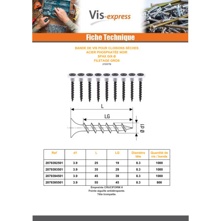 1 x Ylioppilaskunta 50 PVC-ruuvi Spax GIX-B 3,9x55 Teräsfosfaatti