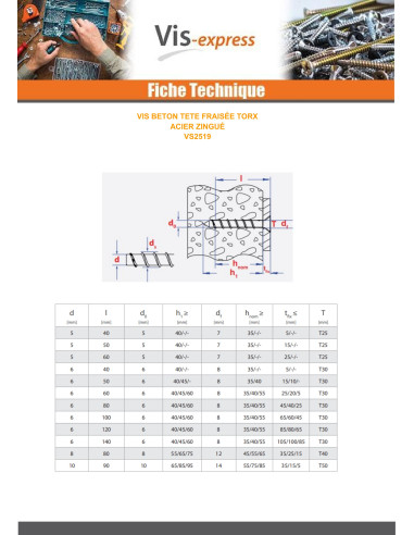 1 x Betoniruuvi uppokantainen TORX 6x60...