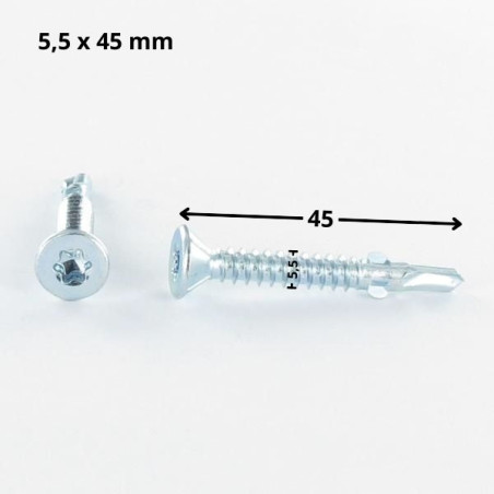 1 x Itseporautuva ruuvi uppokantainen TORX T30 5,5x45 Uritettu ja siivet Sinkitty teräs