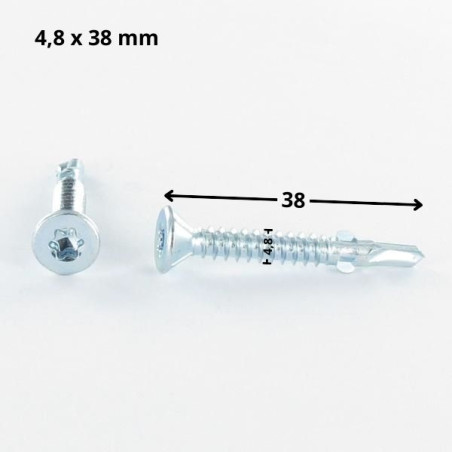 1 x Itseporautuva ruuvi uppokantainen TORX T25 4,8x38 Uritettu ja siivet Sinkitty teräs