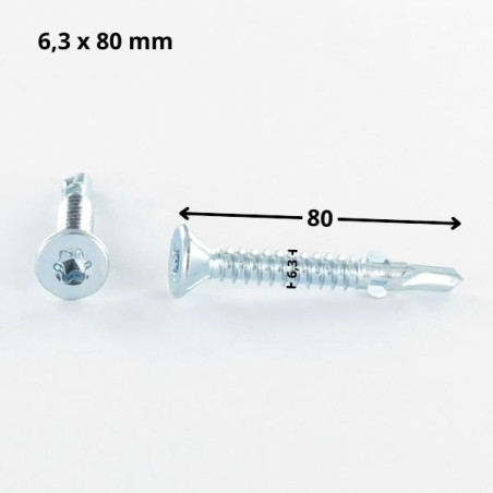 1 x Itseporautuva ruuvi uppokantainen TORX T30 6,3x80 Uritettu ja siivet Sinkitty teräs
