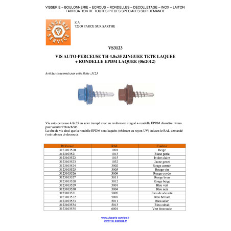 1 x Itseporautuva ruuvi Kuusiopää TH 4,8x35 Tiivistealuslevy EPDM-neopreenitiivisteellä Sinkitty teräs RAL 5004