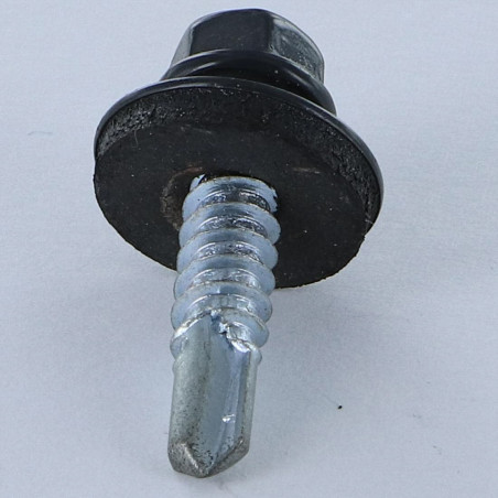 1 x Itseporautuva ruuvi Kuusiopää TH 5,5x25 Tiivistealuslevy EPDM-neopreenitiivisteellä Sinkitty teräs RAL 7016