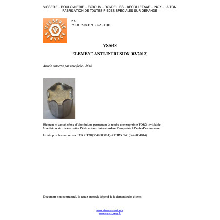 1 x ELEMENTTI TUKEUTUMISENSUOJA TORX T40 Musta sinkitty teräs