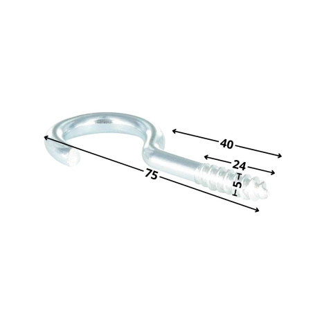 1 x Koukku PUU/KAAPPI 5x40 Kierteytetty kohteessa 24 Pituus yhteensä 75 Ruostumaton teräs A2