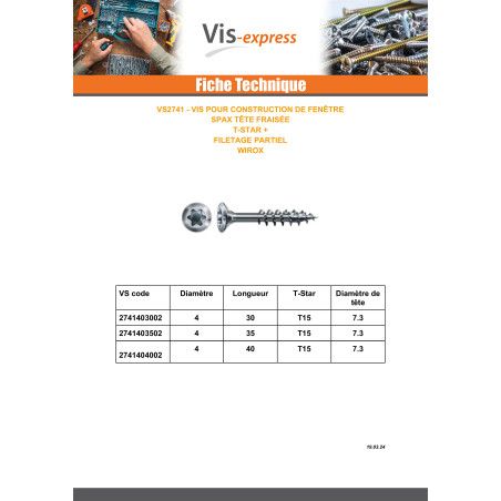 1 x Spax V.CONSTFENET uppokantainen T-STAR TORX T15 4X30 WIROX