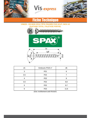 1 x Spax Puuruuvi uppokantainen Pozi PZ10 5x100...