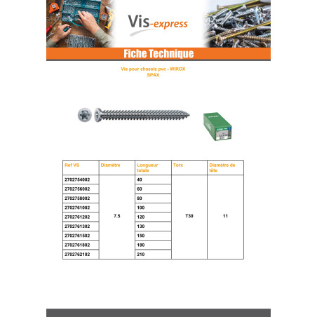 1 x Spax Ruuvi Kohteelle ALUSTA PVC 7,5x80 TORX T30 WIROX