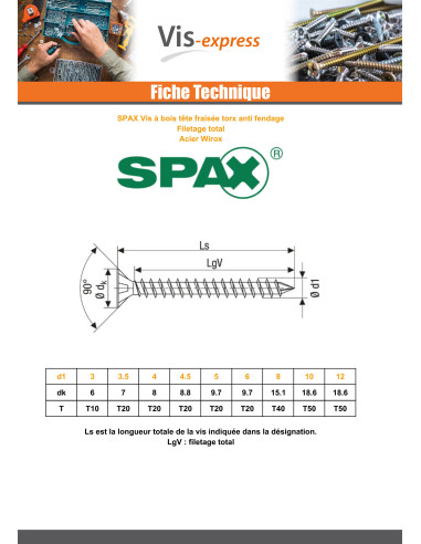 1 x Spax Puuruuvi uppokantainen TORX T50 12x500...