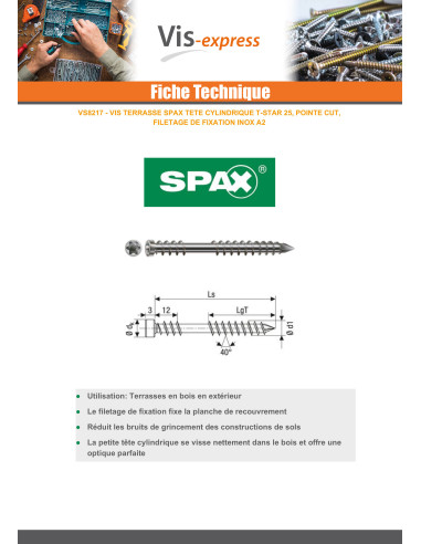 1 x Spax Terassiruuvi Lieriöpää TORX T25 5x70...