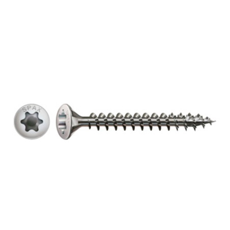 1 x Spax Puuruuvi Kupumainen uppokanta T-STAR TORX T20 4X30 Kokonaan kierteytetty Ruostumaton teräs A2