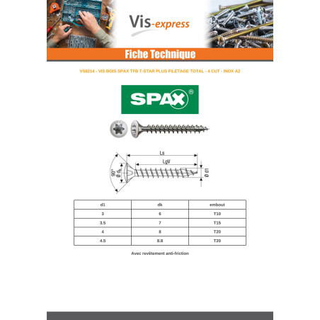 1 x Spax Puuruuvi Kupumainen uppokanta T-STAR TORX T15 3,5 x 20 Kokonaan kierteytetty Ruostumaton teräs A2