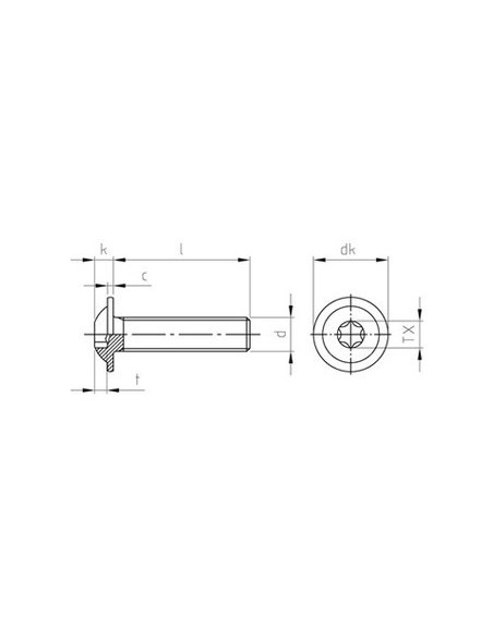 1 x Metalliruuvit Kupupää Laippakanta TORX T30 M6X90 Kokonaan kierteytetty Ruostumaton teräs A2