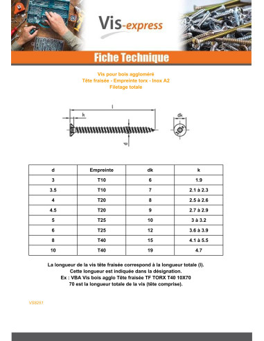 1 x Puuruuvi uppokantainen TORX T25 5x70...