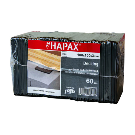 1 x Kpl:n pakkaus 60 Palkkien suojatyynyt 100x100x3 EPDM-muovi