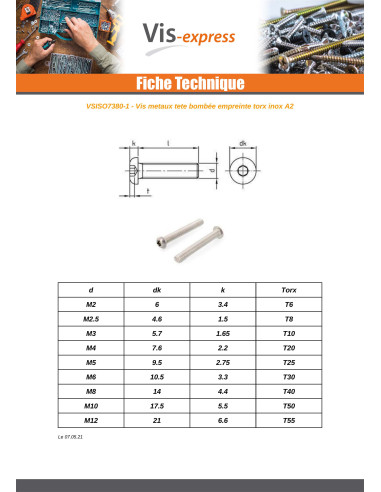 1 x Metalliruuvit Pää Kupumainen TORX T30 M6X65...