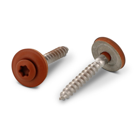 1 x Rakennusruuvi Kupumainen uppokanta TORX T20 Ruostumaton teräs A2 RAL 8004 kuparinruskea 4,5x35 Tiivistealuslevy