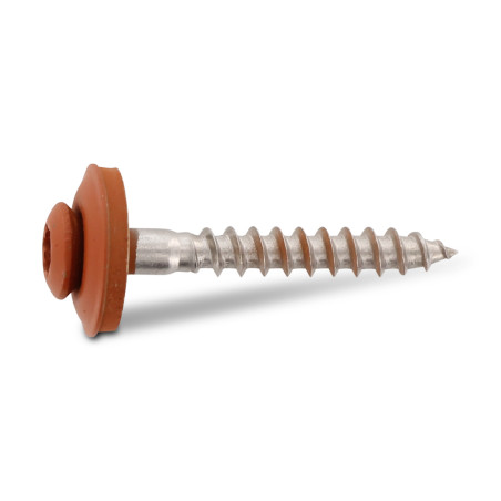 1 x Rakennusruuvi Kupumainen uppokanta TORX T20 Ruostumaton teräs A2 RAL 8004 kuparinruskea 4,5x35 Tiivistealuslevy
