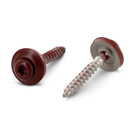 1 x Rakennusruuvi Kupumainen uppokanta TORX T20 Ruostumaton teräs A2 RAL 3009 oksidinpunainen 4,5X100RD.EPDM