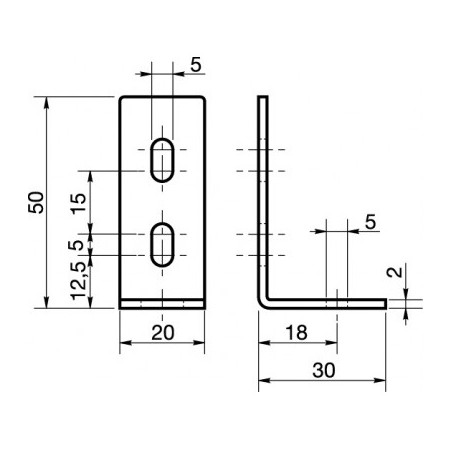 1 x Kulmalevyt Säädettävä 30x50x20 3 Reiät Sinkitty teräs