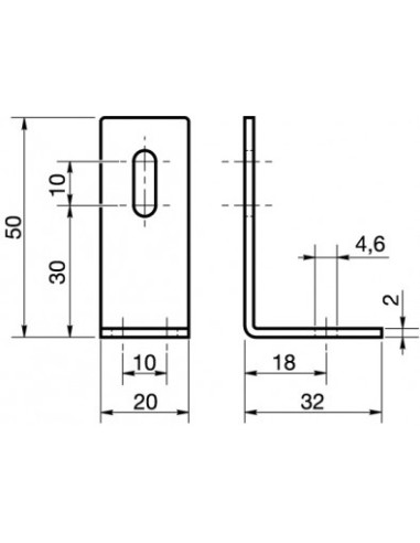 1 x Kulmalevyt Säädettävä 32x50x20 2 Reiät...