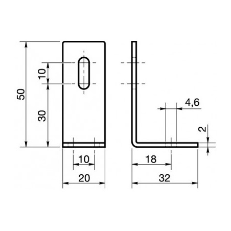1 x Kulmalevyt Säädettävä 32x50x20 2 Reiät Sinkitty teräs
