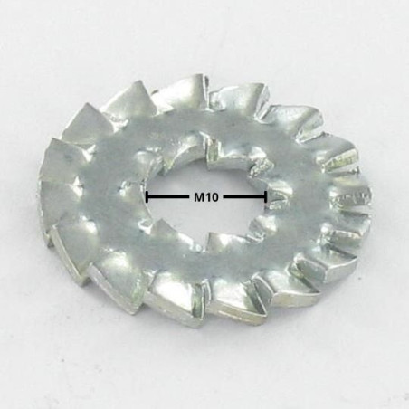 1 x Viuhka-aluslevy Kaksoishammastus DD (double denture) M10 Sinkitty teräs
