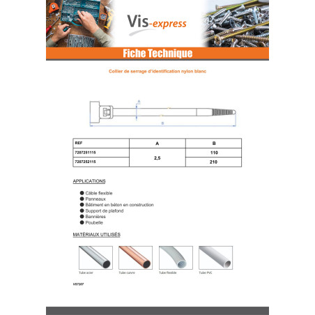 1 x Letkunkiristimet TUNNISTAMINEN vit nylon 2,5x210