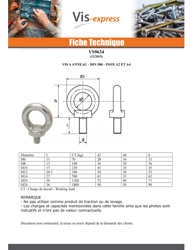 1 x Ruuvi Nostorengas M16X27 Ruostumaton teräs A2