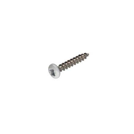 1 x Puuruuvi Ruostumaton teräs A2 Pyöreä pää Pozi 3,5 x 20 Valkoinen lakkaus