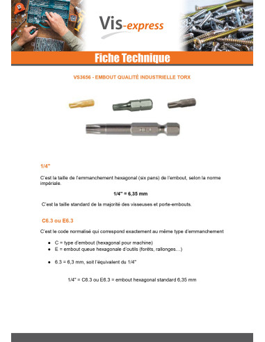 1 x Kärki Teollisuuslaatu 1/4" C6.3 TORX T40...