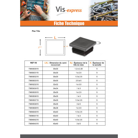 1 x Neliötulppa 30X30 Putken paksuus 2.5 to 5 Musta polyetyleeni