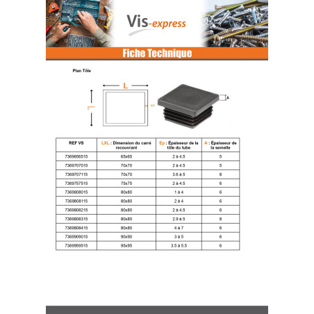 1 x Neliötulppa 40X40 Putken paksuus 1.5 to 3.5 Musta polyetyleeni