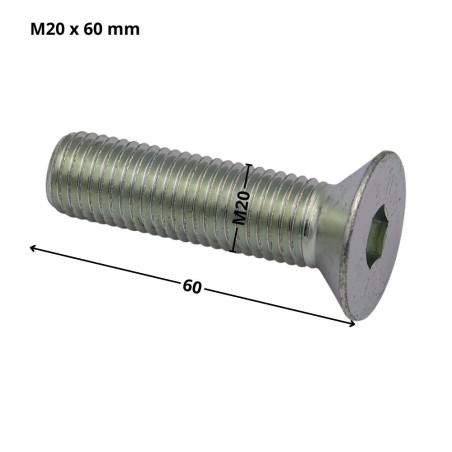 1 x Metalliruuvit "FHC kuusioruuvi uppokannalla Avain 12 HC12 M20X60 Kokonaan kierteytetty Luokka 10.9 Sinkitty teräs