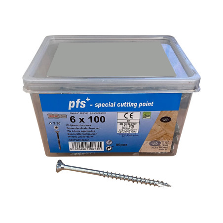 1 x Sanko 85 Puu- ja lastulevyruuvi 6x100 uppokantainen TORX T30 "Halkeamista estävä kärki Sinkitty teräs