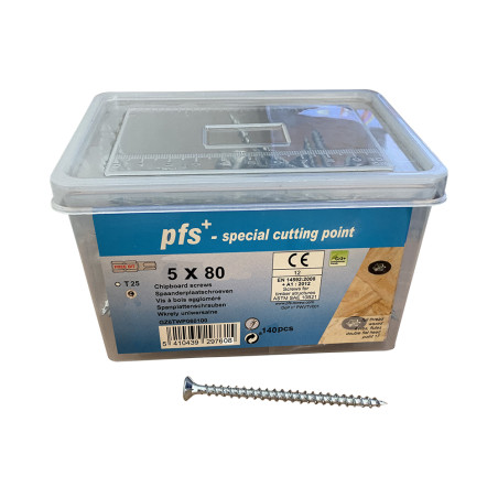 1 x Sanko 140 Puu- ja lastulevyruuvi 5X80 uppokantainen TORX T25 "Halkeamista estävä kärki Sinkitty teräs