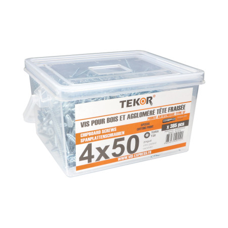 1 x Sanko 385 "Puu- ja lastulevyruuvi 4x50 uppokantainen TORX T20 "Halkeamista estävä kärki Sinkitty teräs